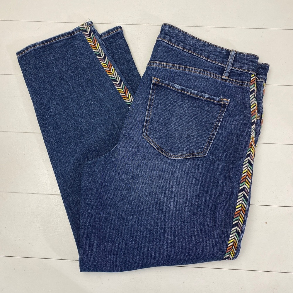 Knox Rose Embroidered Side Stripe Jeans Womens size 14 Boho Medium Wash Western